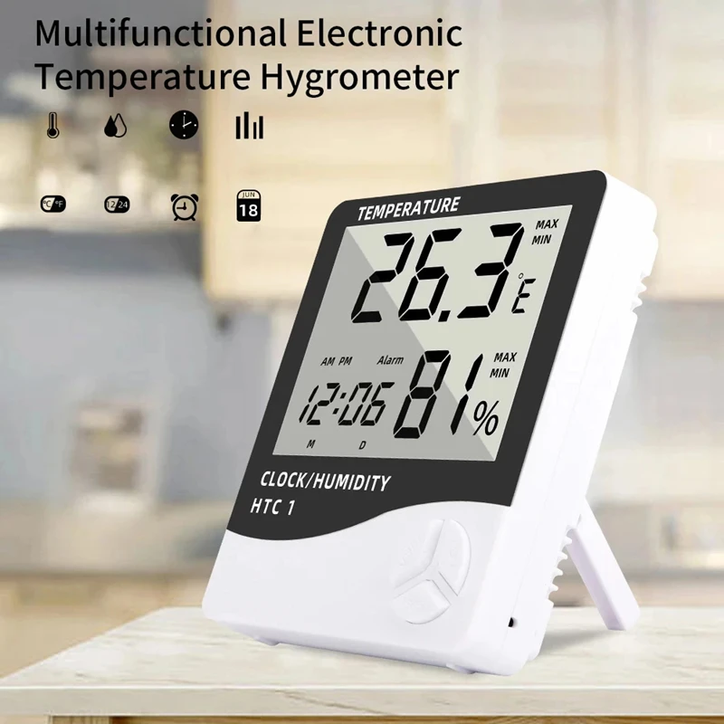 Htc-1 Htc-2 High-precision Indoor Thermometer Alarm Clock Large Screen Digital Display Multi-function Electronic Thermometer