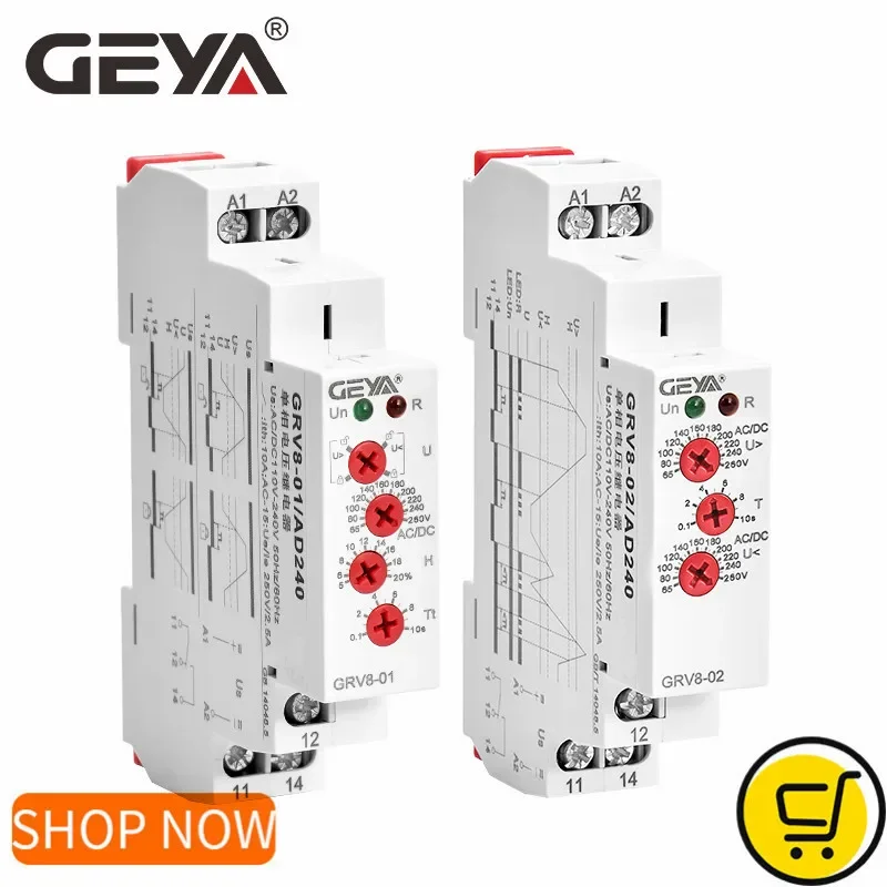 GEYA GRV8-01/02 Single Phase Voltage Protection Relay Over-voltage and Under-voltage Protection AC220V DC12V DC48V Relay