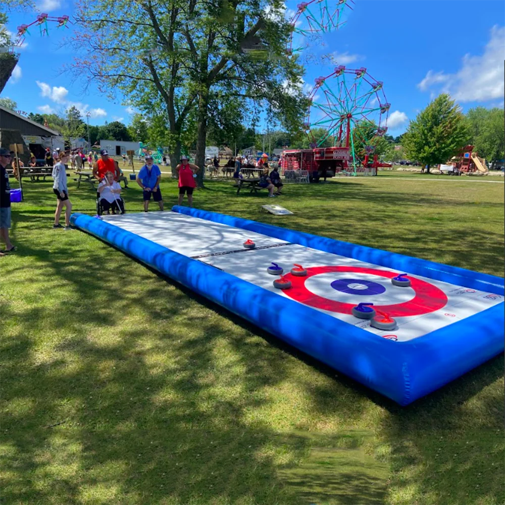 

Portable Street Inflatable Curling Mat Sport Game Customized Inflatable Curling Blue Board With Stones Inflatable Curling Track
