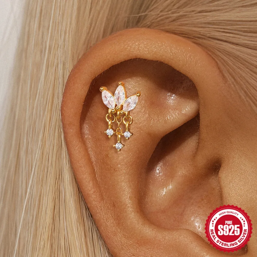 CANNER Silver 925 Sterling Helix Piercing Stud Earring Minimalist Tiny 18K Rolled Gold Earrings for Helix Tragus Daith Piercing