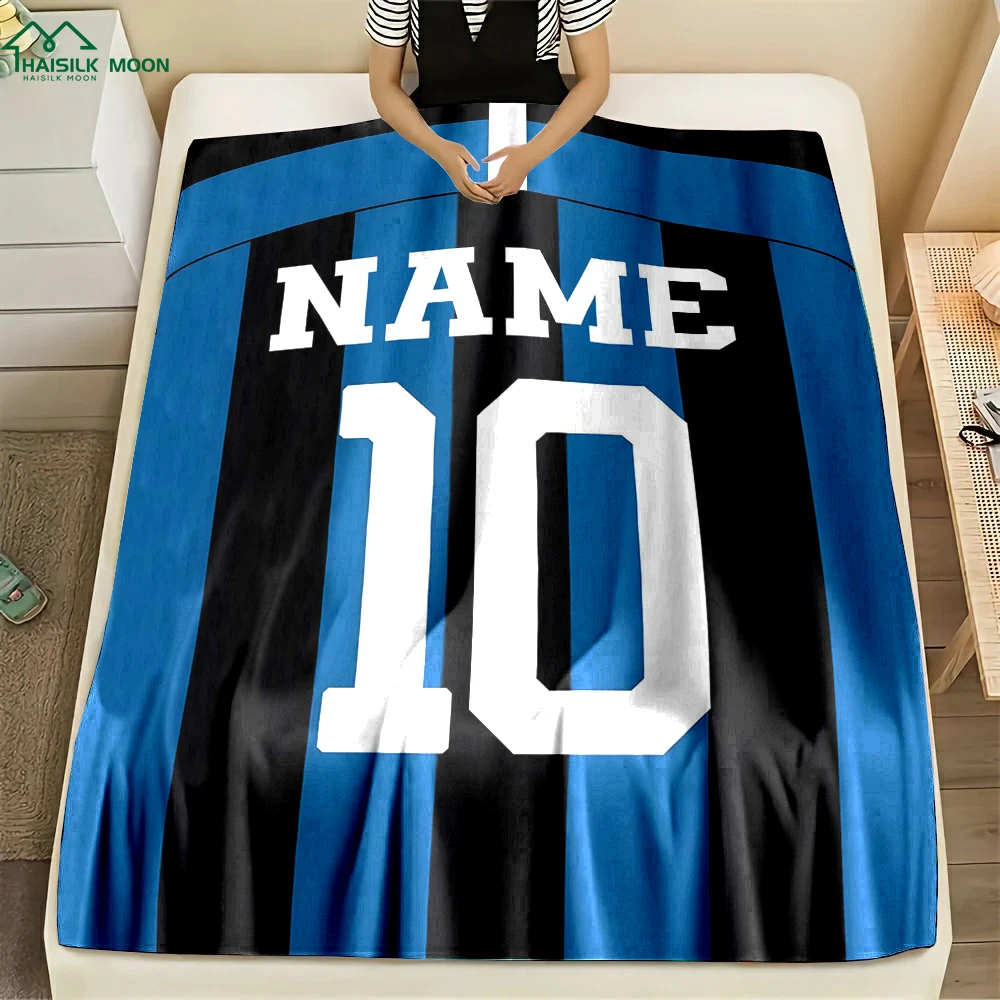 (Memo u Name) Customized Name Personalized Blanket Star Jersey Print Warm and Comfortable Blanket for Adults and Children Gifts