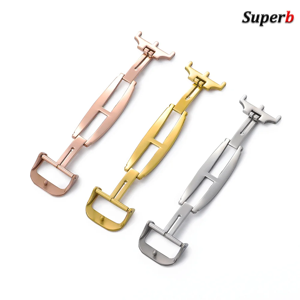 18mm for Jaeger Deployment Butterfly Buckle Watch Clasps for Silicone Cowhide Strap Folding Clasp Button Silver Rose Gold Steel