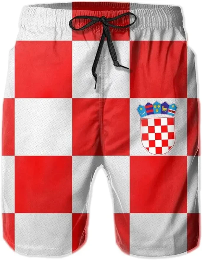 Mens Beach Shorts Croatia Flag 3D Printed Swim Trunks Quick Dry Surf Bathing Suit