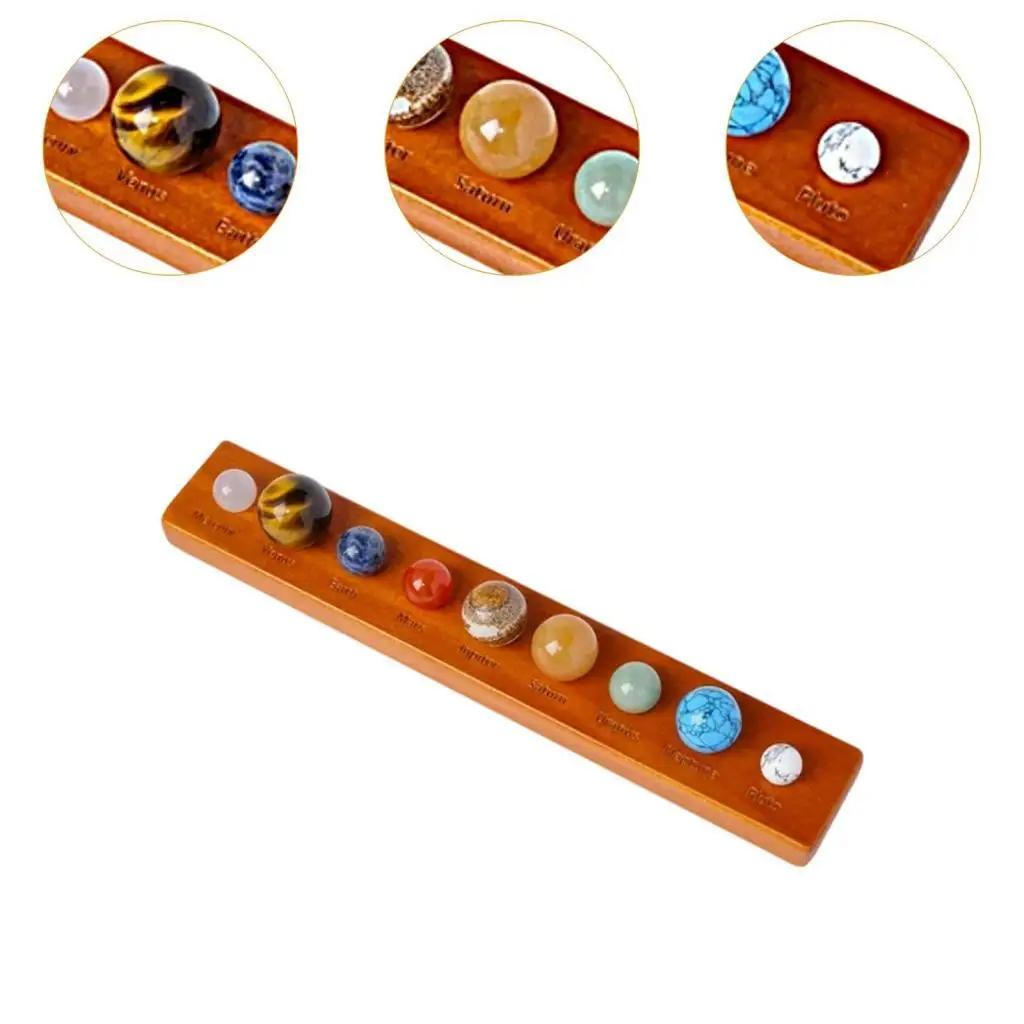 9 Planets Figurines Wooden Stand Living Room Table Decoration Ornament Educational Learning
