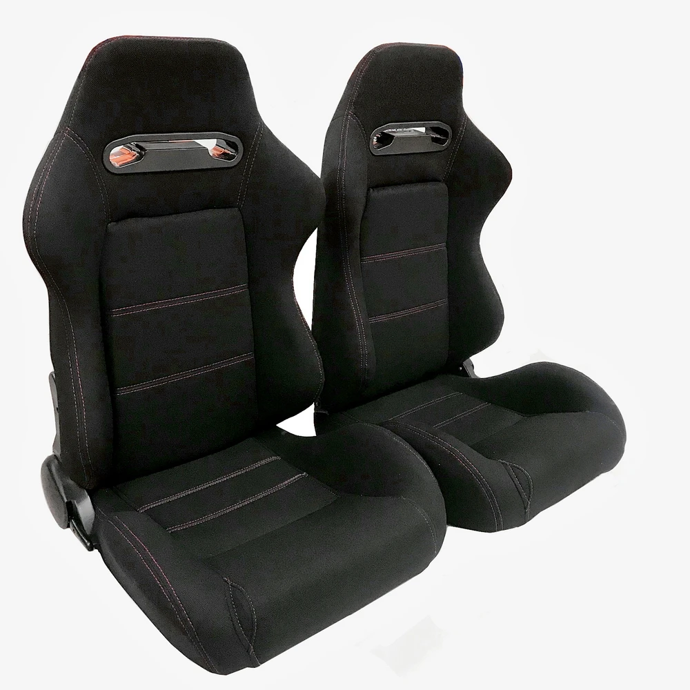 2pcs Left Right Reclinable Sports Bucket Racing Seats Red Stitch Black Cloth