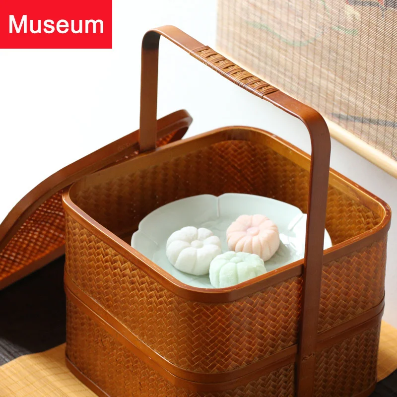 

Bamboo Weaving Accept Basket The Gift Box Picnic Sacrifice Basket A Plate A Snack Bowl Moon Cake Gift Box Chinese Style
