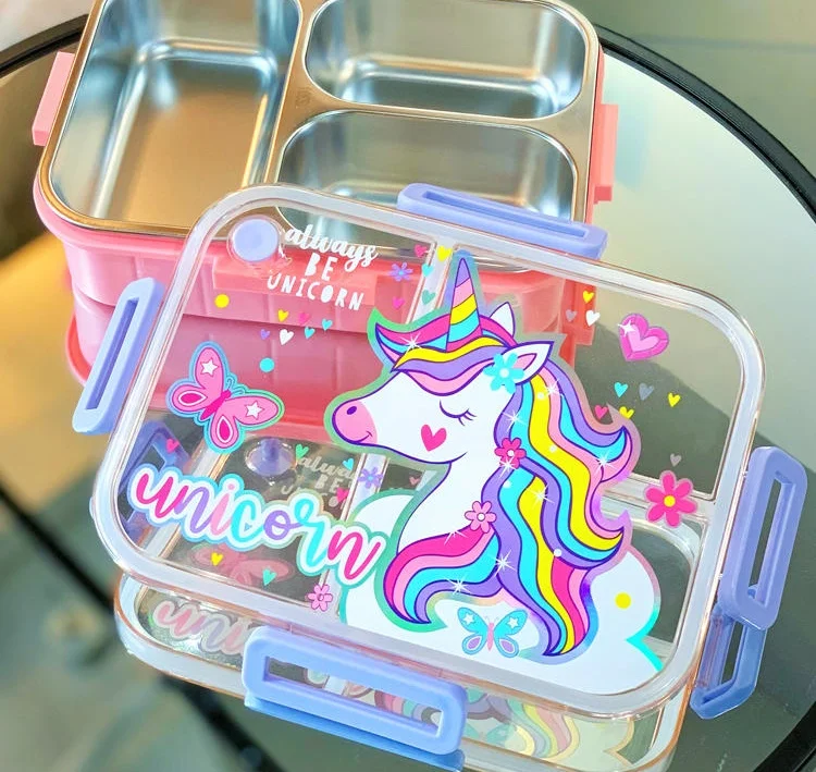 Ves304 Stainless Steel Lunch Box Primary School Students Lunch Box Children Compartment Lunch Box Cartoon Unicorn Lunch Box Cute