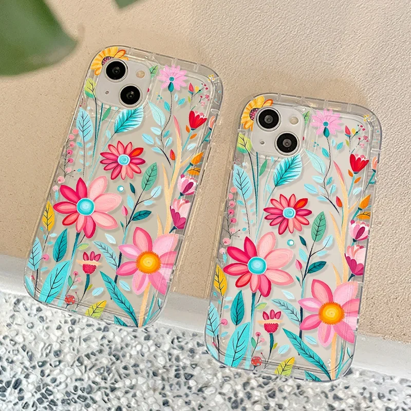 Floral Phone Case for iPhone 16 15 13 14 Pro Max 12 11 XR X XS 7 8 Plus Silicon Transparent Funda Cover Screen Protector Casing images - 6