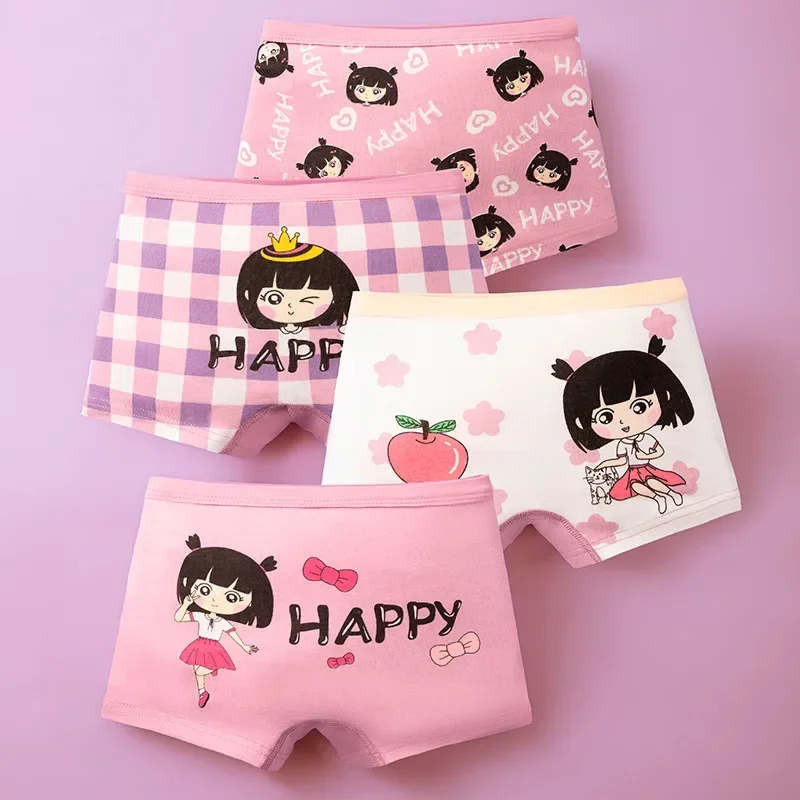 4Pieces/Lot 1-12Y Children Underwear High Quality Milk Shreds Girls Panties Cute Pattern Kids Boxer Briefs Child Soft Girl Pants