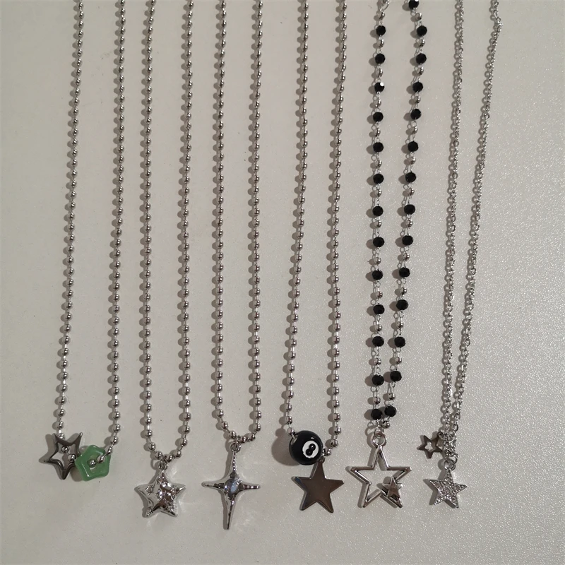Korean Fashion Chains Star Pendant Necklaces Punk Aesthetic Jewelry Boho Necklace for Women Goth Jewelry Y2K Grunge Rock