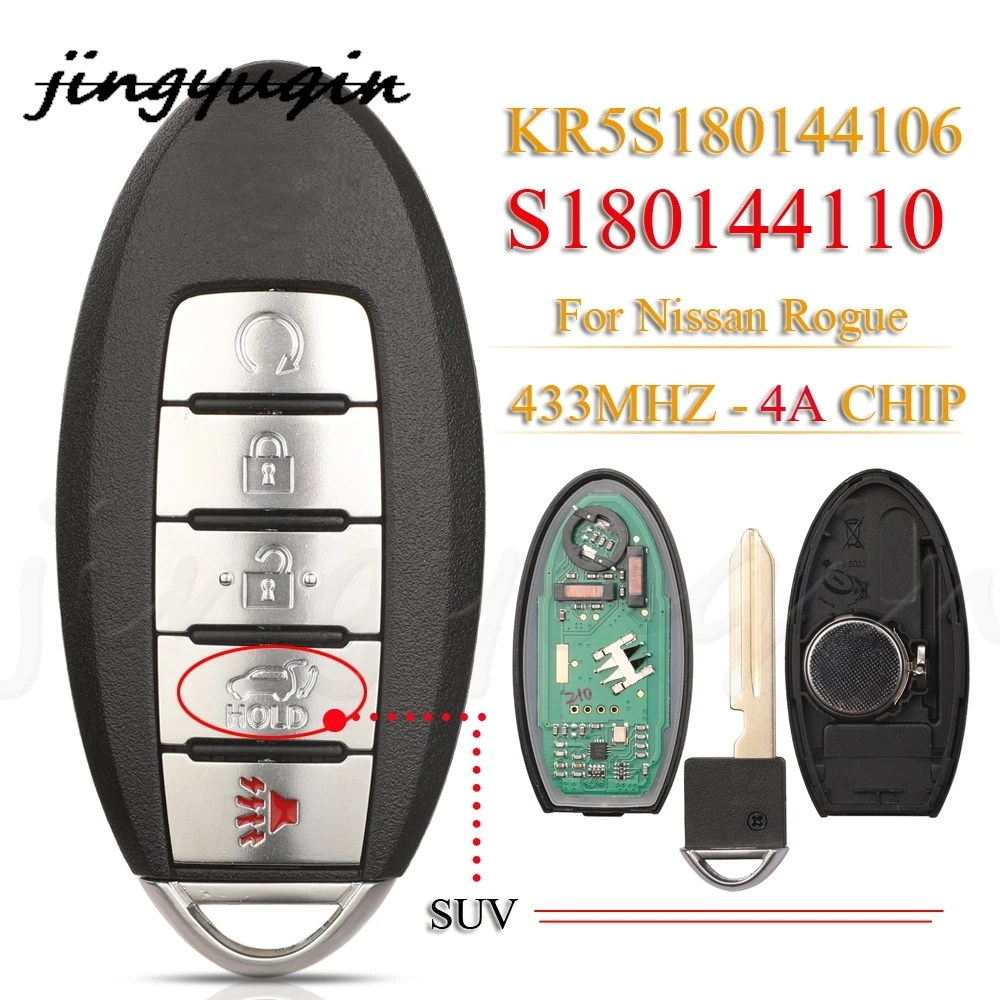 jingyuqin S 180144110   5 przycisków Inteligentny pilot zbliżeniowy SUV 433 MHz 4A Chip KR5S 180144106   Dla Nissana Rogue 2017 2018 Keyless Go