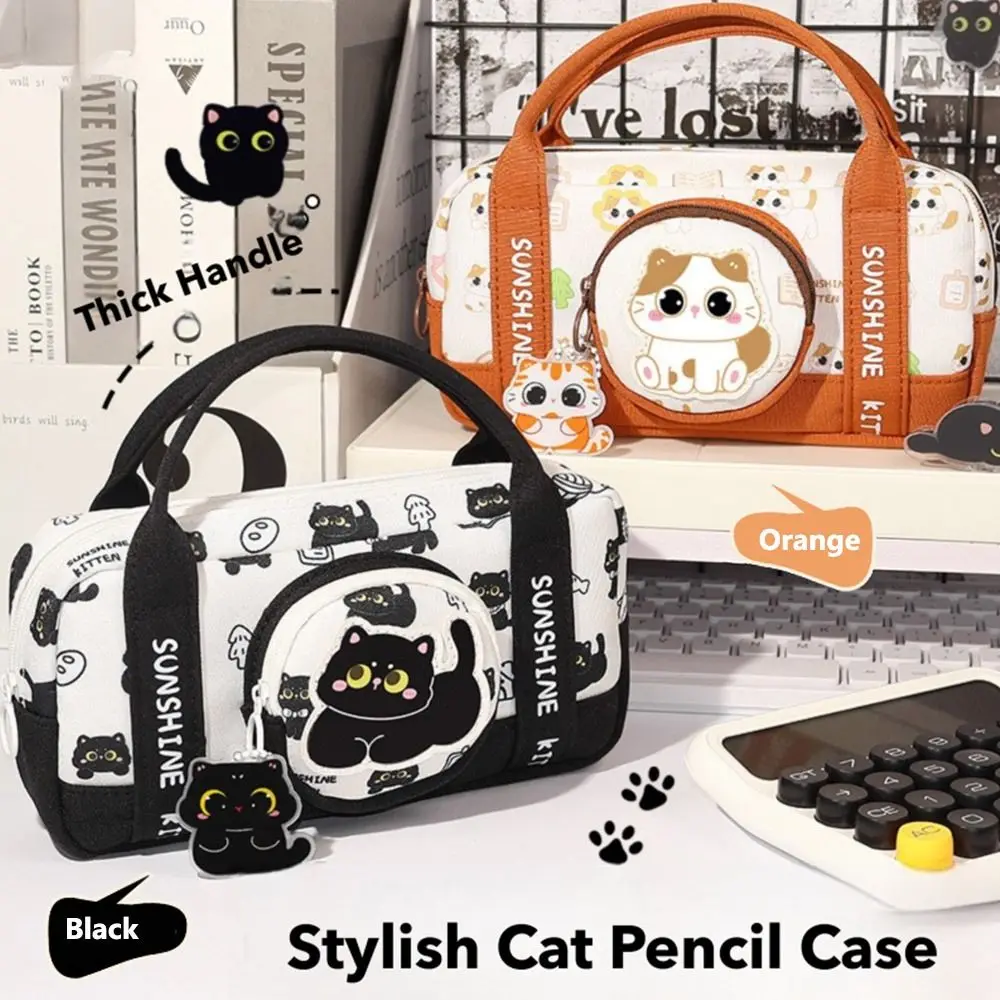 Durevole borsa per penne gatto/capibara nero, astuccio multifunzionale di grande capacità, borsa per cancelleria portatile, ufficio scolastico