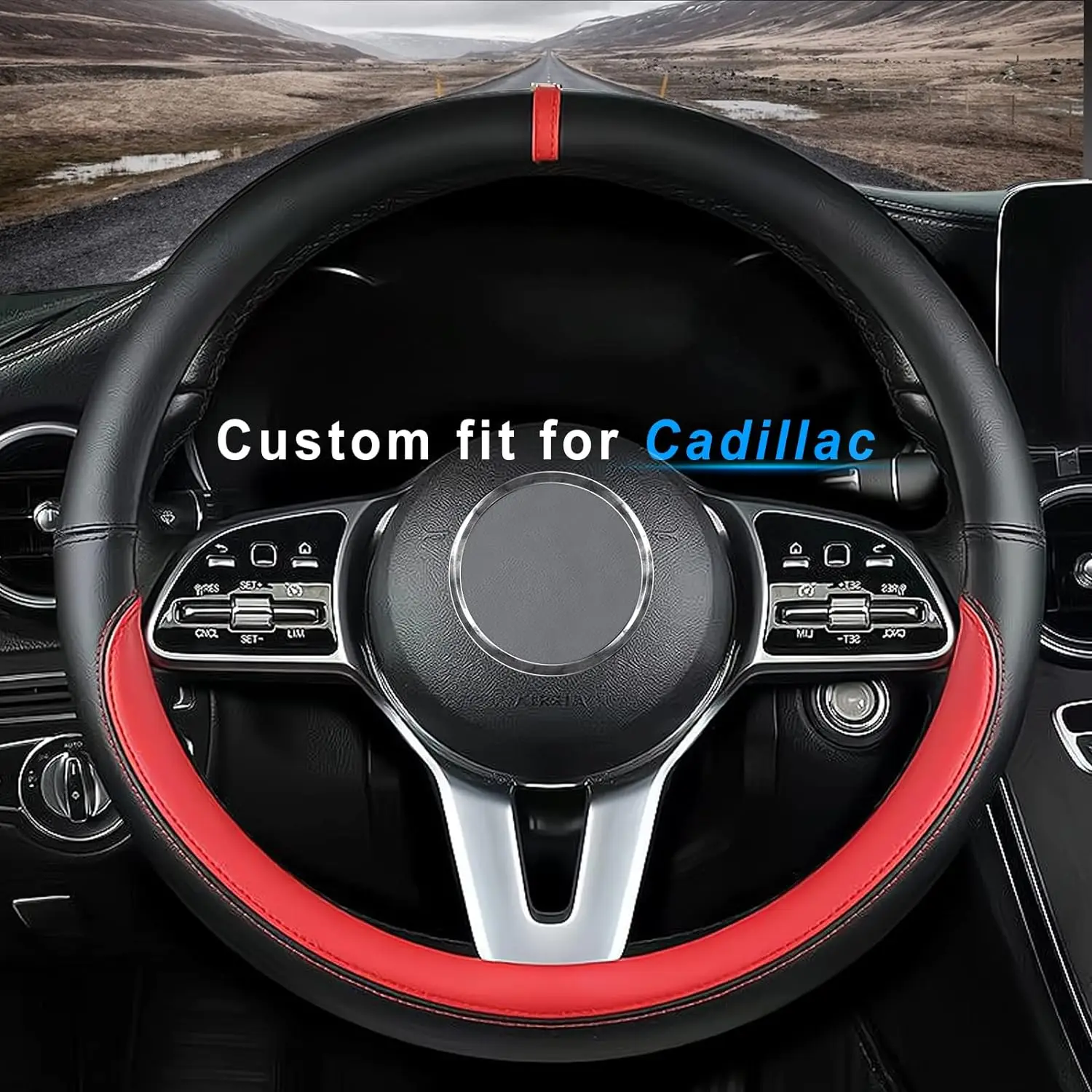 Custom Fit for Cadillac Car Steering Wheel Cover, Nappa Leather, Non-Slip, Designed for Cadillac Interior Accessories