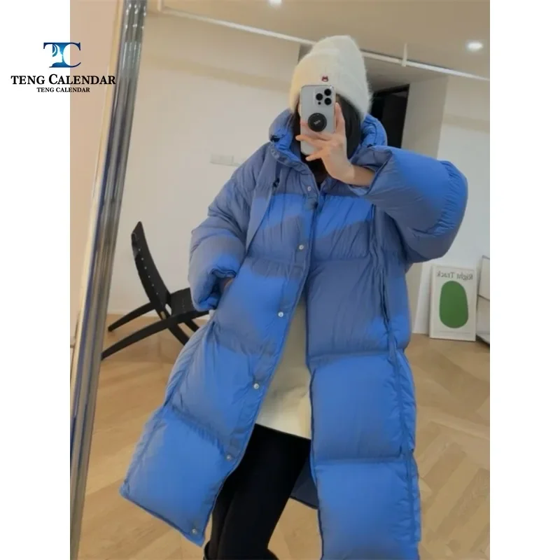 Fashionable Down Jacket, Korean Mid To Long Lightweight Hooded 90 Thick White Duck Down Bread Jacket, Women's Winter New Style