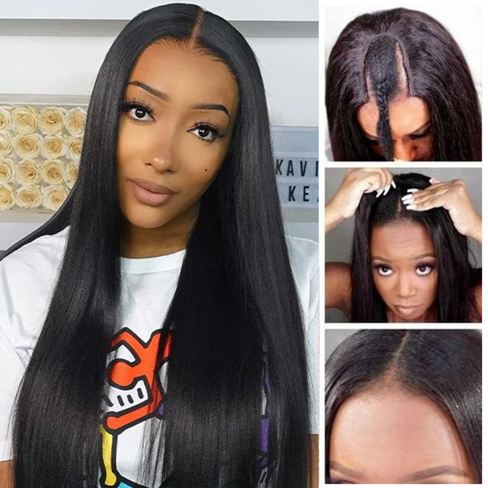 

Alibele Beginner Friendly Straight Upgrade U Part Wigs V Part Wigs Human Hair Clip In Easy Install Human Hair Wigs No Leave Out