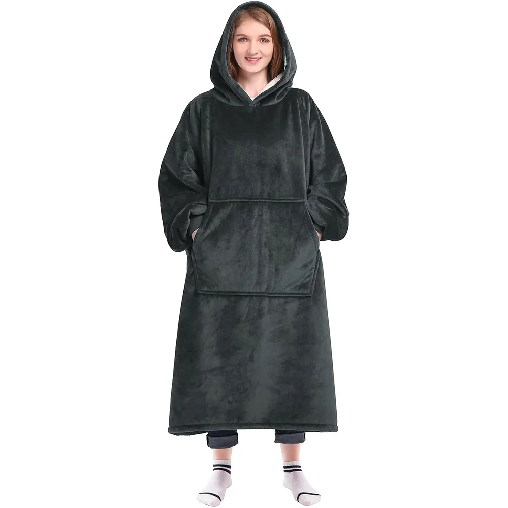 Super sized wearable blanket sports shirt gift, men and women, soft blanket hooded sweatshirt with sleeves and pockets, warm and