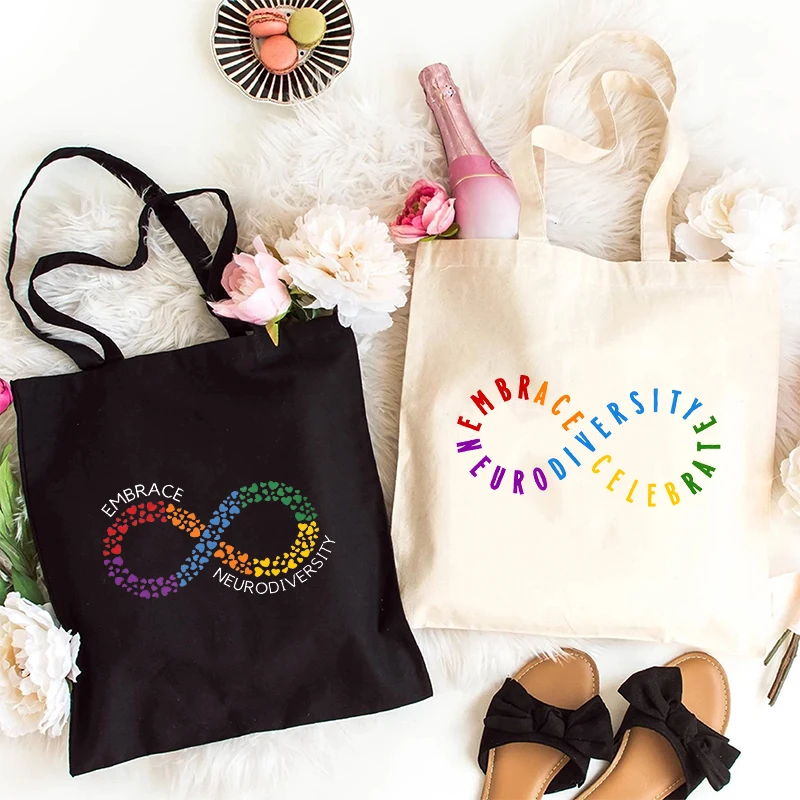 Women's Canvas Tote Bag, Autism Neurodiversity Acceptance Infinity Hearts Symbol, Reusable Shopping & Casual Handbag