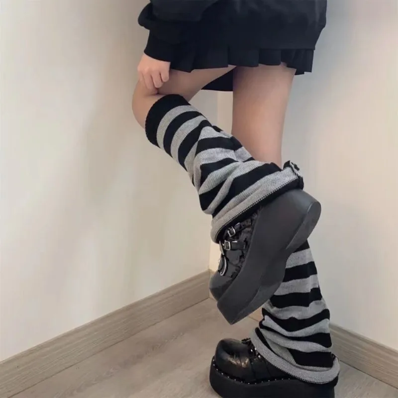 Harajuku Japanese JK Leg Warmers For Women Winter Fashion Mid Tube Knitted Socks Y2k Fluffy Gothic Lolita Long Socks Boots Cover