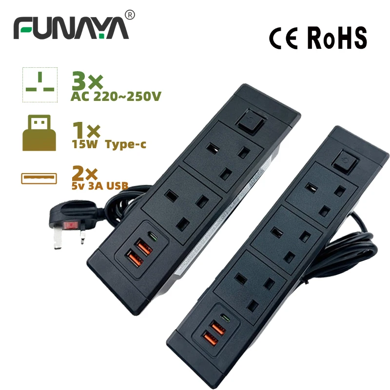 Built-in Desktop Hidden Outlets Socket UK SG Concealed Socket with USB Type-c Power Extension Electric AC110 250V for Furniture