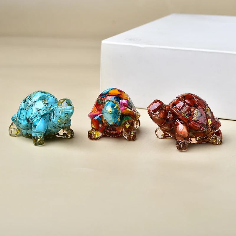 سلحفاة كريستال طبيعية مكونة من شظايا الكريستال والراتنج، وهي هدية مثالية للديكور المنزلي. #3