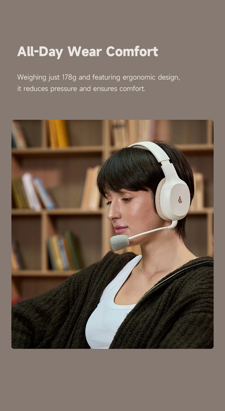 EDIFIER K750W Kabelloses Headset mit Mikrofon, 40-mm-Treibern, 33 Std. Sprechzeit, 55 Std. Wiedergabezeit, Bluetooth-Multipoint-Verbindung, Geräuschunterdrückung – Detail 7