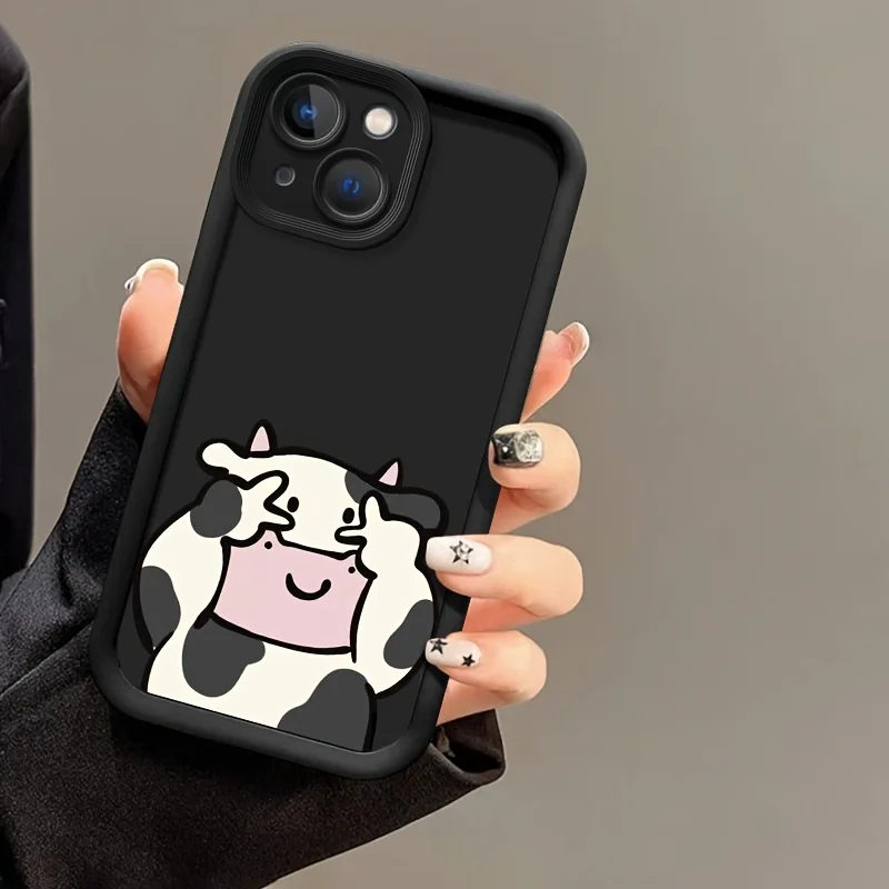 حافظة هاتف بنمط بقرة كرتونية لطيفة مناسبة لهاتف آيفون 17 16 15 14 13 12 11 Pro/Max/Plus غطاء خلفي مضاد للسقوط ومقاوم للصدمات