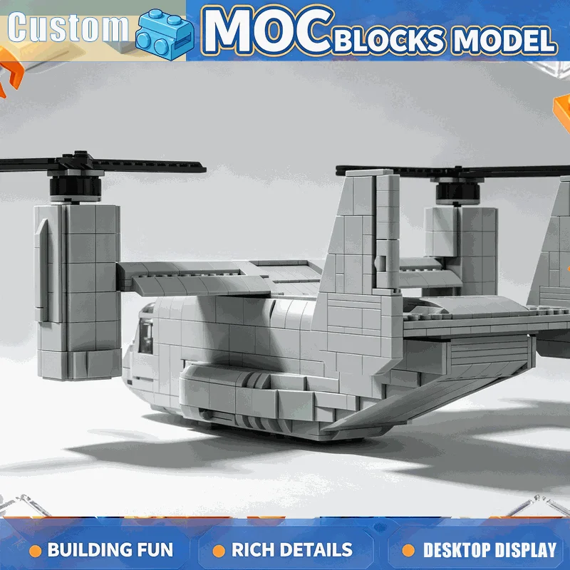 1399PCS Tilt Rotor Aircraft Building Blocks Dual Propeller Aviation Model DIY Assembly Creative Collection Display Birthday Gift