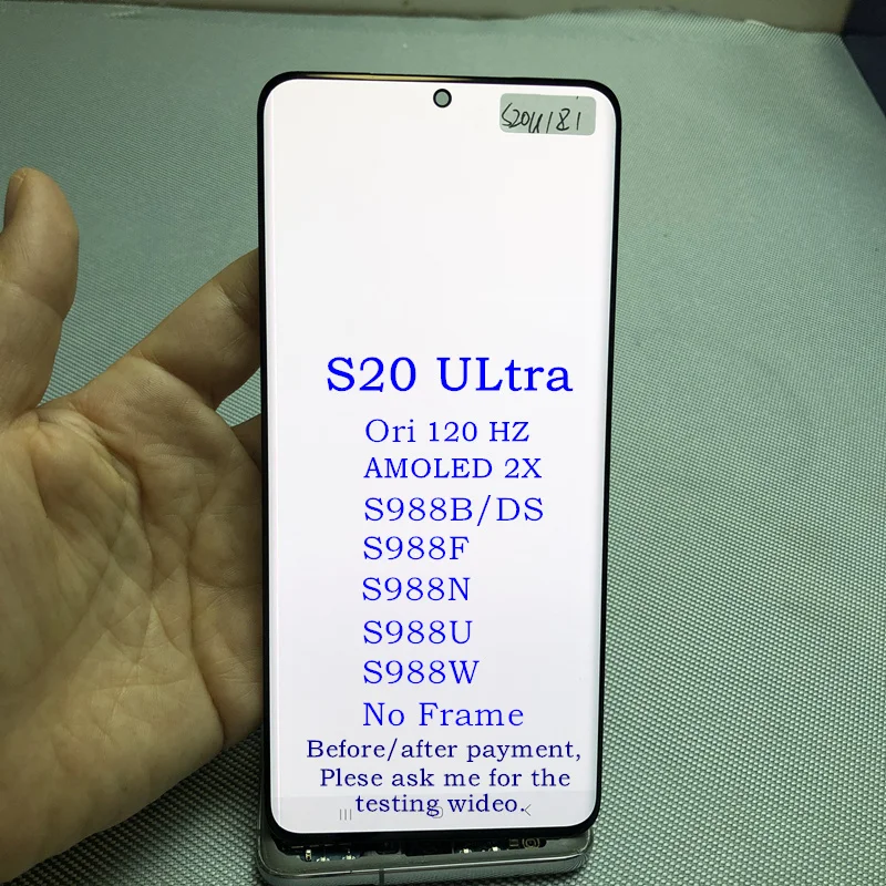 Tela AMOLED Original de 6.9" 120HZ para Samsung Galaxy S20 Ultra G988 G988B/DS G988F, Substituição do Display LCD e Touch Screen