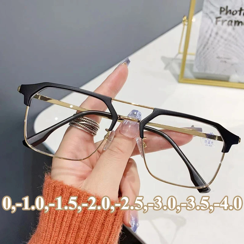 

Myopia Glasses NEW Trend Double Beam Frame Women Men Anti-blue Light Blocking Computer Eyeglasses Diopter 0 To -4.0 Eyewear