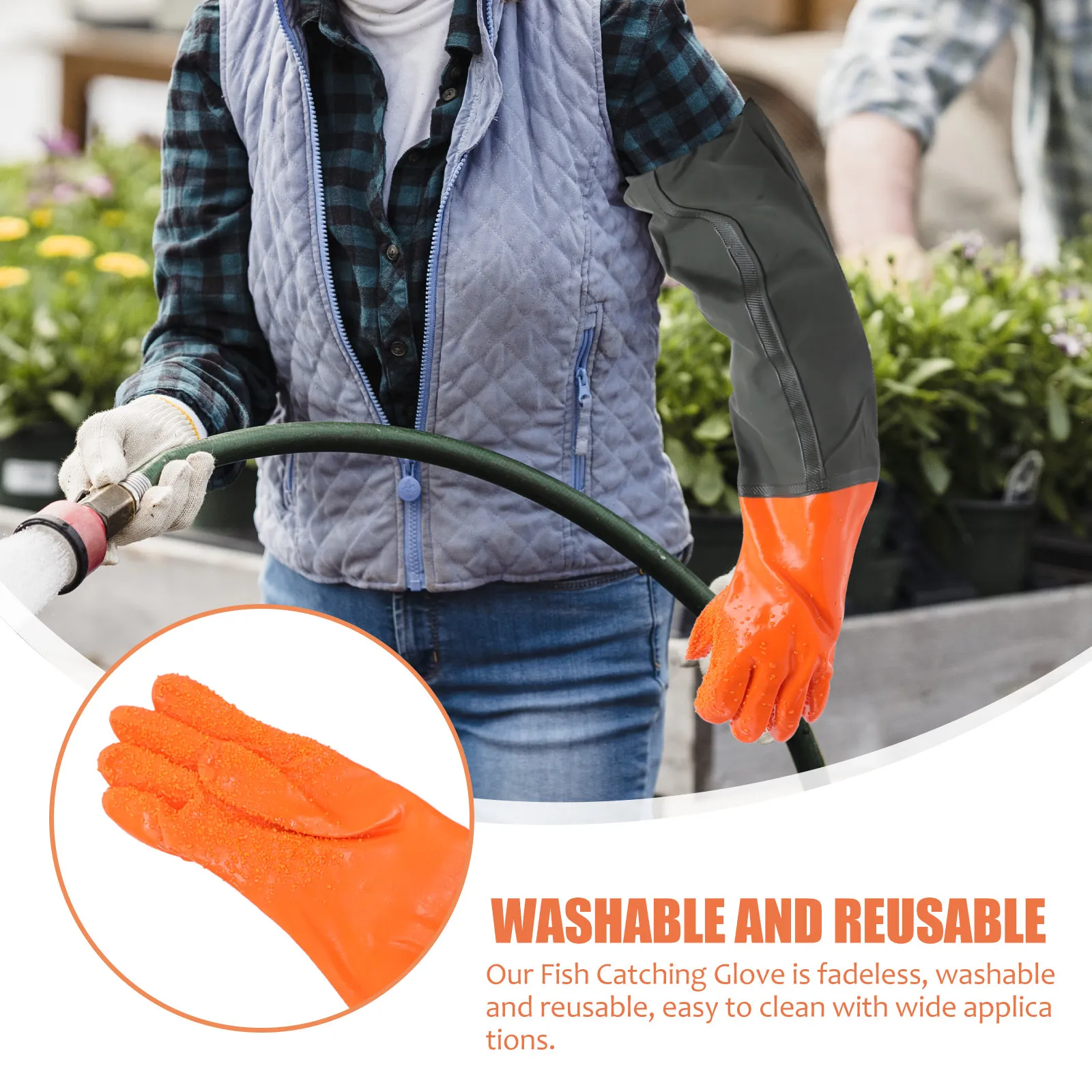 

1 пара профессиональных перчаток для ловли рыбы, нелиняющие, моющиеся, многоразовые, длинные, водонепроницаемые, для рыбалки на открытом воздухе и садоводства