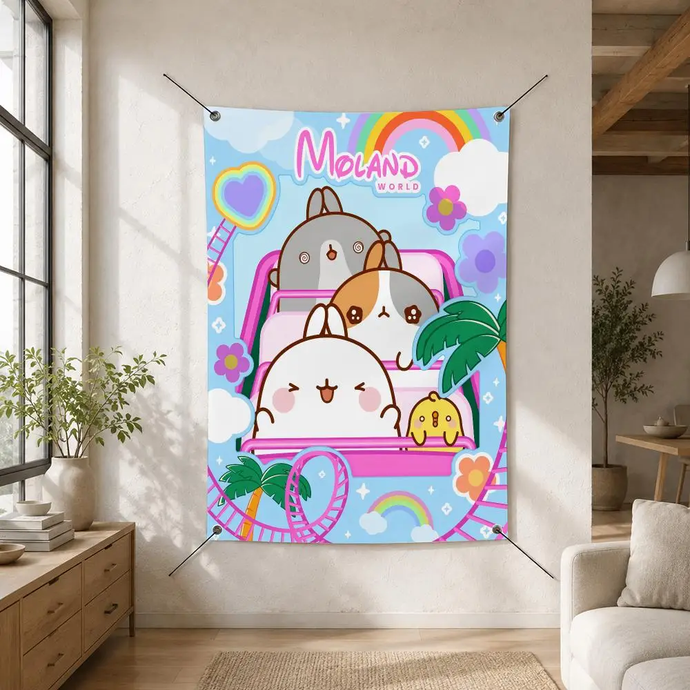 Cartoon M-Molang Rabbit Flags Custom Camping Outdoor Garden Room Bedroom Decor Party Backdrops Wall Art Family Gifts