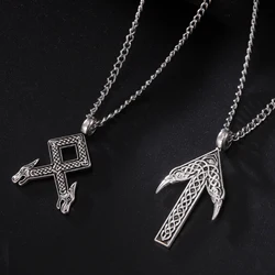 Viking Runes Necklace Teiwaz Victory Masculine God Warrior Dragon Head Jewelry Vintage Norse Necklace Supernatural Amulet