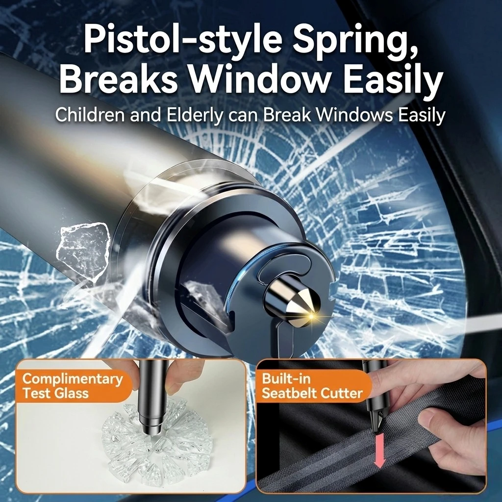 

Автомобильный молоток-стеклобой 2-в-1 с резаком для ремня безопасности, аварийный брелок-инструмент для разбивания окон автомобиля, обновленная версия 2026 года