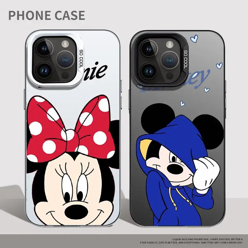 Silver Plating Phone Case for iPhone 15 14 13 Pro Max 12 11 Mini XR XS X 8 7 6 Plus Cover Mickey Minnie Mouse Donald Saisy Duck