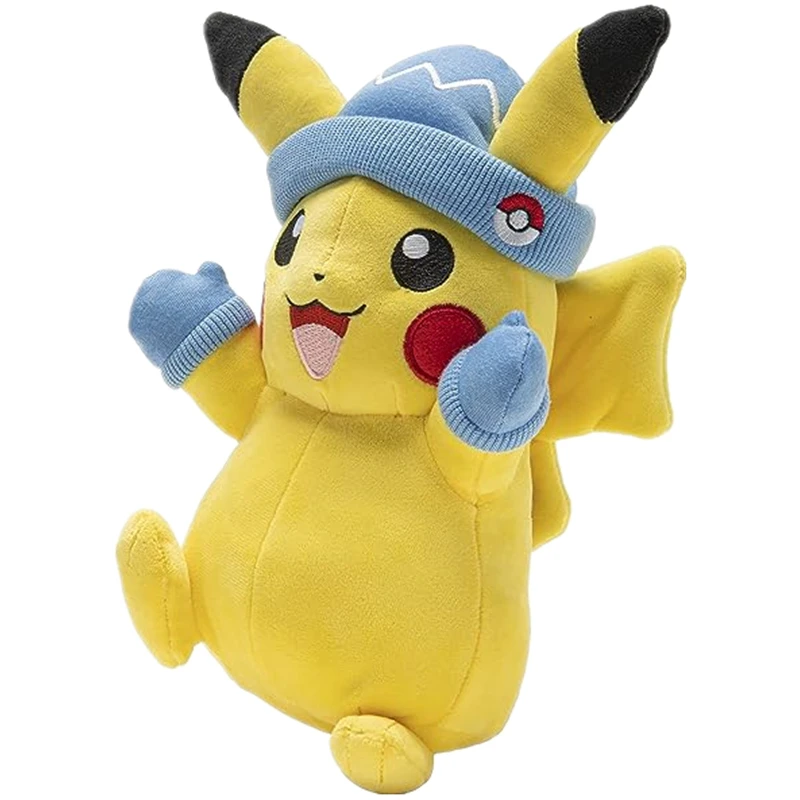 Peluche de Pokémon con sombrero y mitones de invierno, felpa de pikachu de 8 pulgadas con accesorio único multicolor