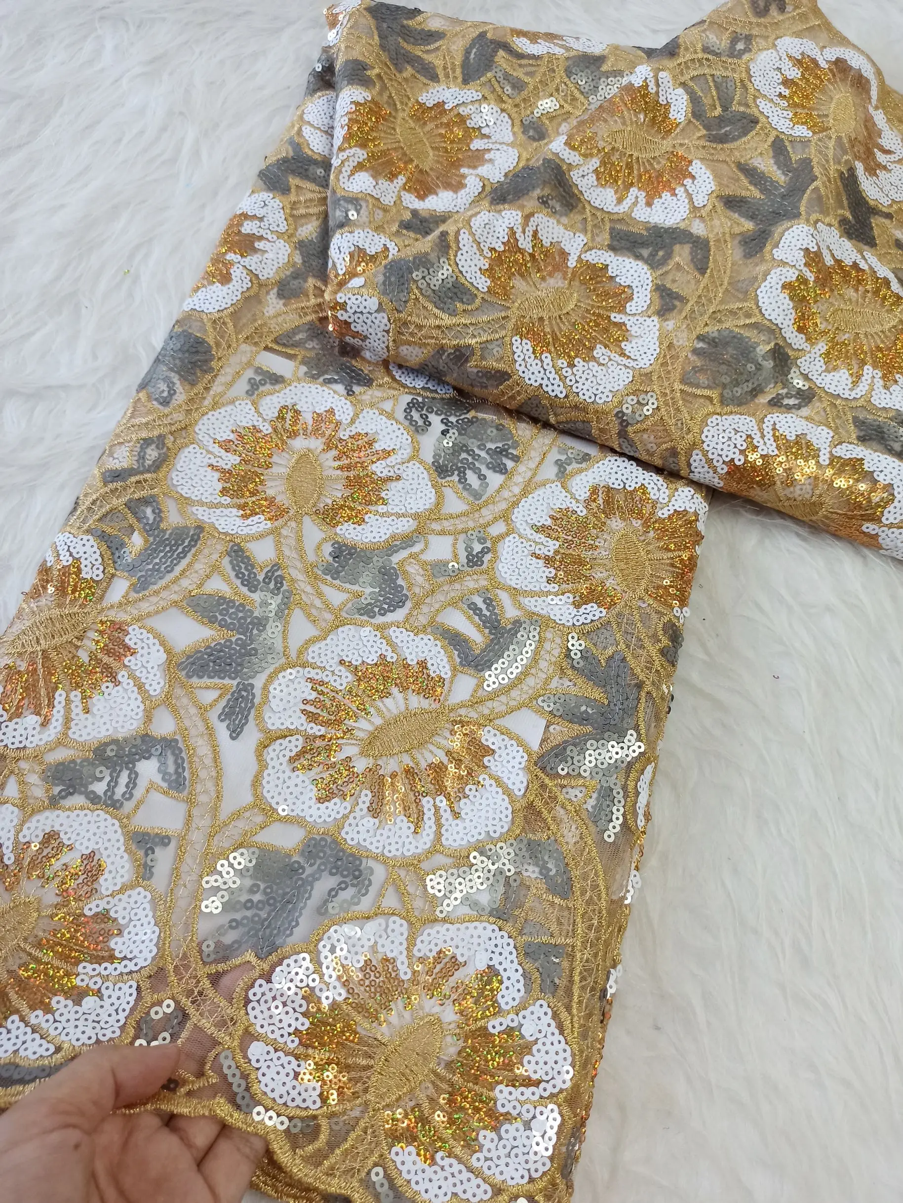 Tecido de renda africano francês branco com lantejoulas 2025 renda de tule de alta qualidade 5 jardas vestido bordado nigeriano festa de casamento