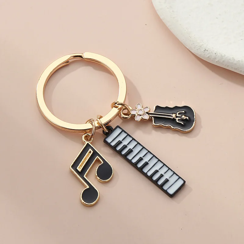 Cute Enamel Musical Instruments Keychain Note Keyboard Guitar Key Ring Music Key Chains For Artist Gifts DIY Handmade Jewelry