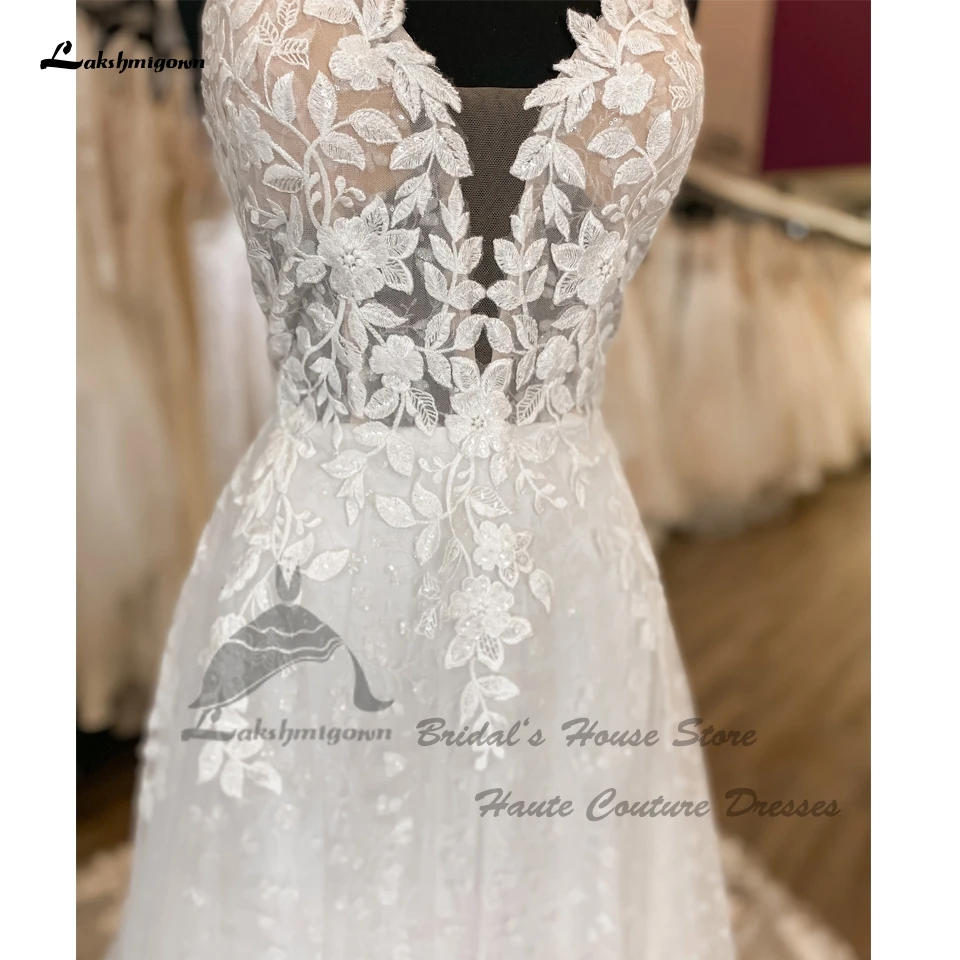 Lakshmigown Glitzernde Boho-Hochzeitskleider für Frauen 2026 Vestidos Sexy V-Ausschnitt Strand-Brautkleider mit Spaghettiträgern Maßanfertigung – Detail 3