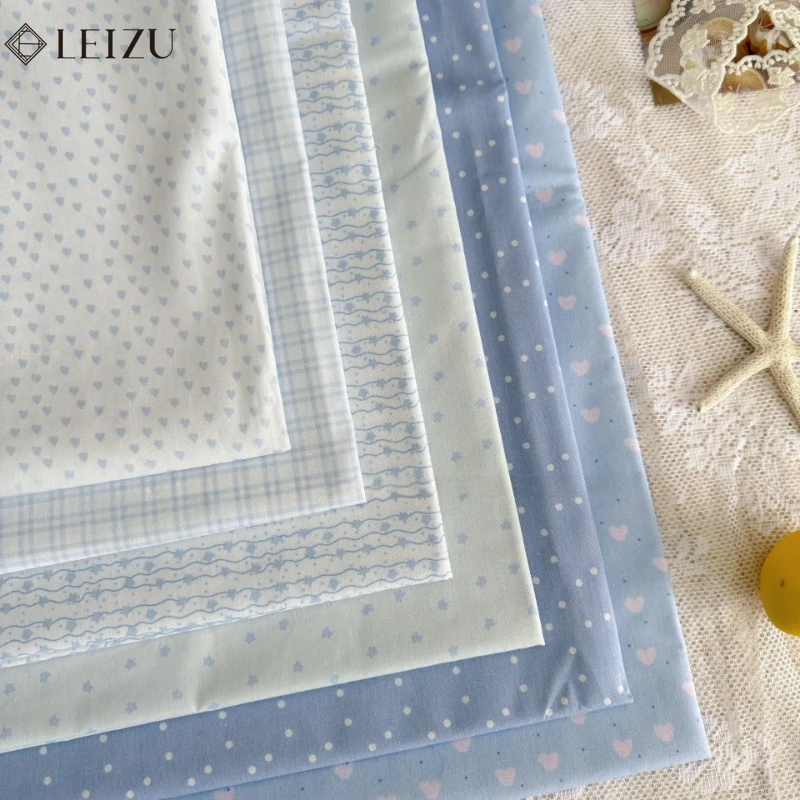 

45x145cm Pure Cotton Digital Print Cloth Korean-Style Blue Floral Fabric for Sewing Dresses,Clothing,Handmade DIY Hair Accessory