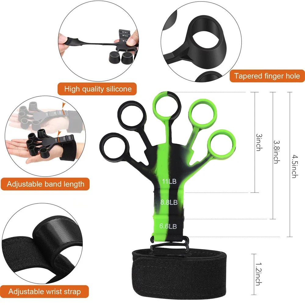 Adjustable 5-Finger Hand Gripper, Silicone Forearm Strength Trainer for Wrist Recovery, Gym & Climbing