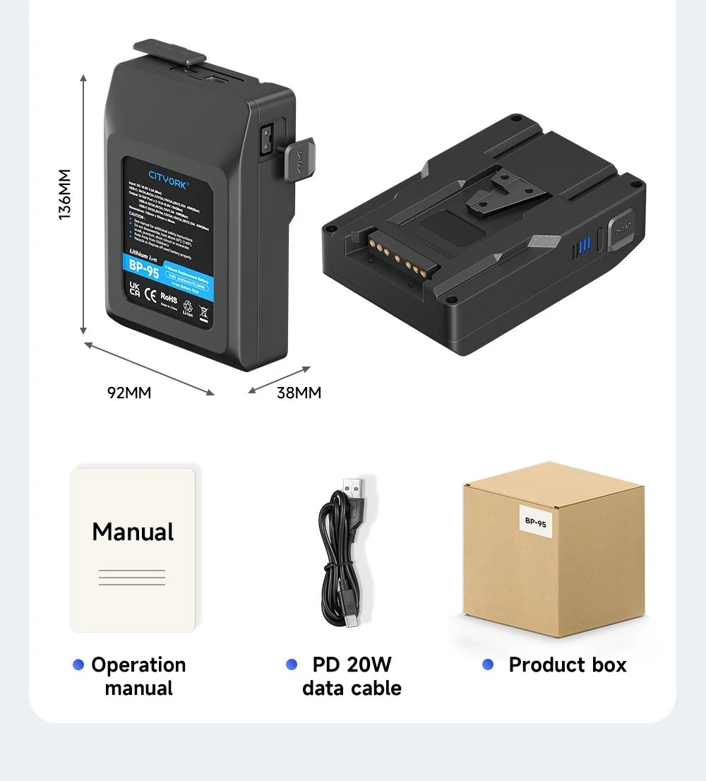 PALO V-Lock BP Batteries V Mount Battery Type-C Micro Fast Charging for LED Video Light cameras smartphones Camcorder Broadcast