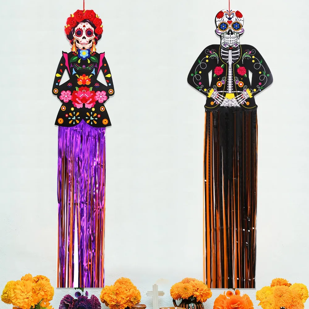 

Day of the Dead Skull Man Tassel Pendant Halloween Party Home Yard Decor Door Hanging Painted Skull Happy Halloween Day 2025