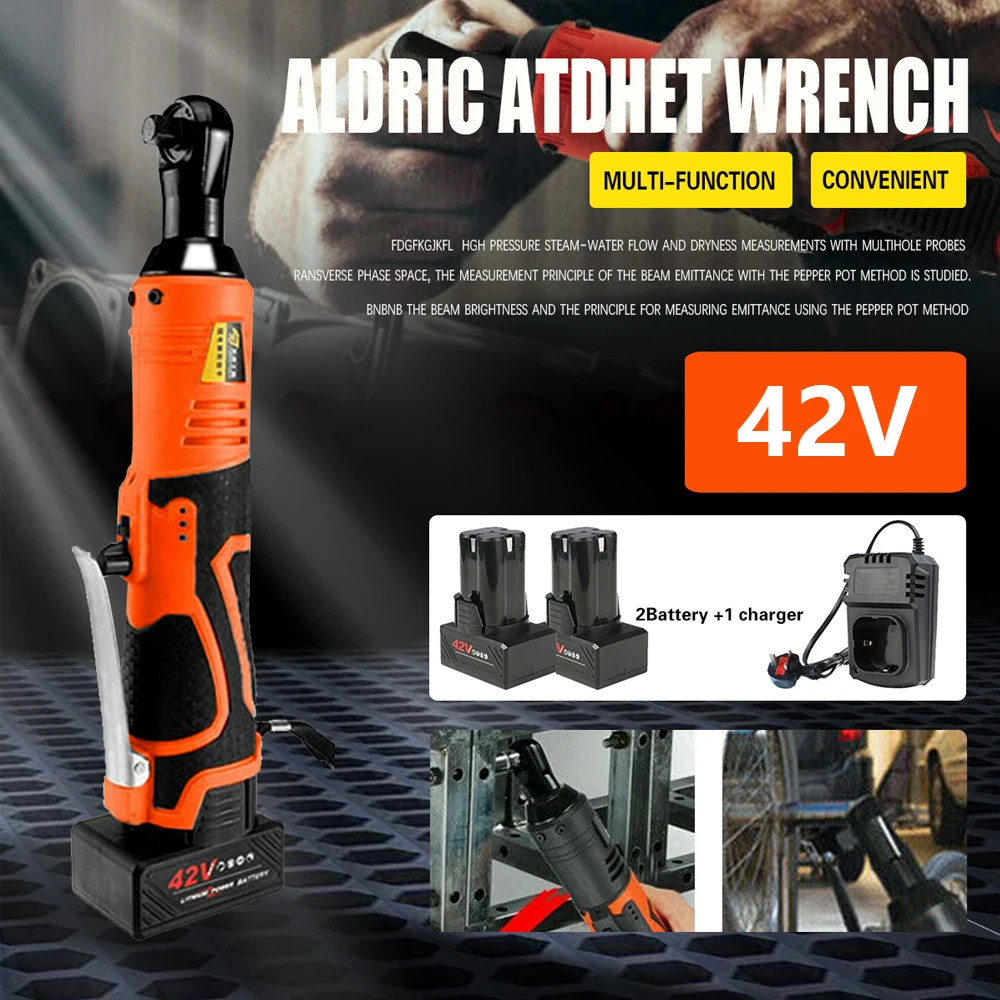 42V Impact Wrench Cordless Rechargeable Electric Wrench 3/8 Inch Right Angle Ratchet Wrenches Impact Driver Power Tool