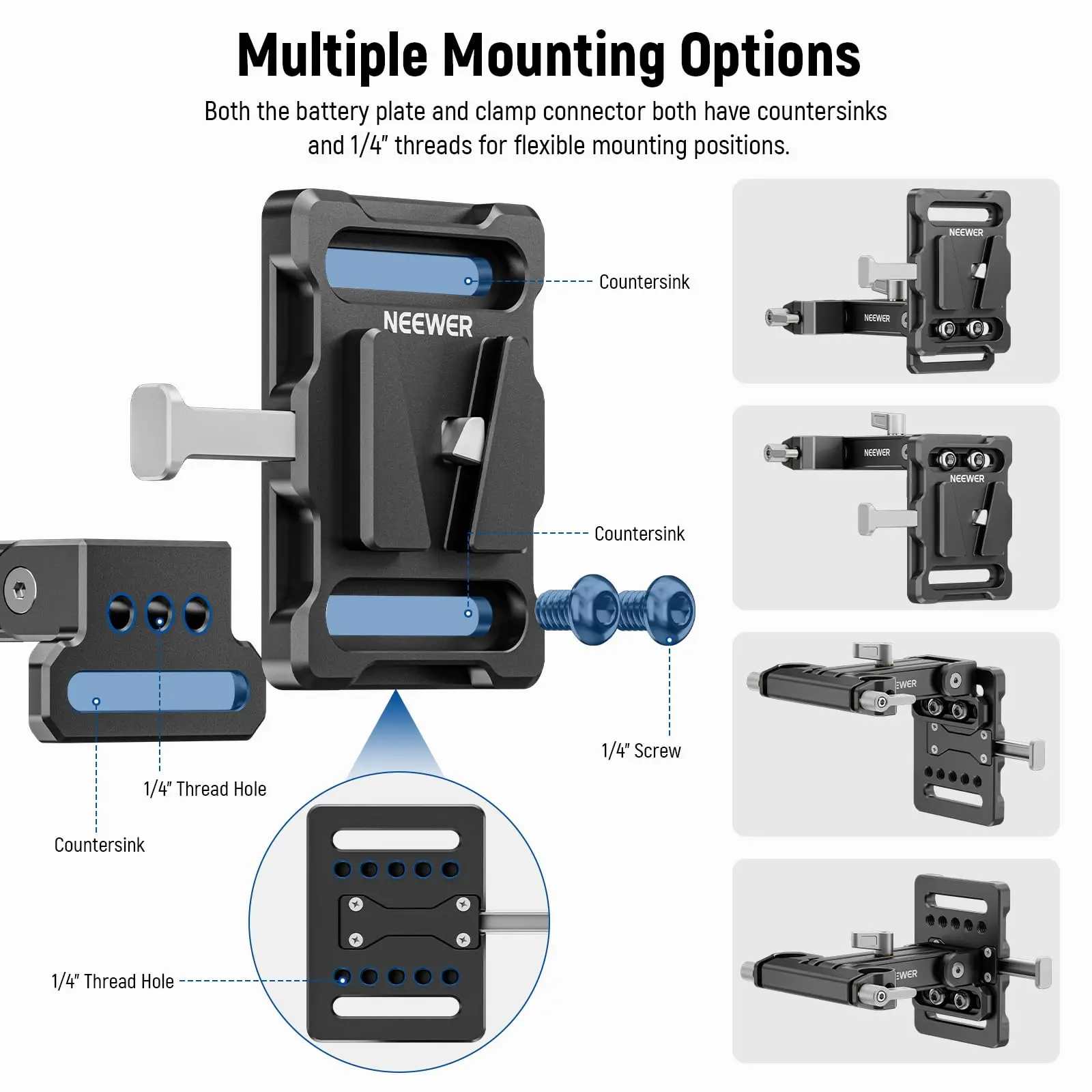 Neewer Mini Płytka Baterii V-Mount 180 °   Płytka baterii L-kształtna składana z blokadą V do SmallRig Shoulder Rig Sony FXLION Nano — zdjęcie produktu 5