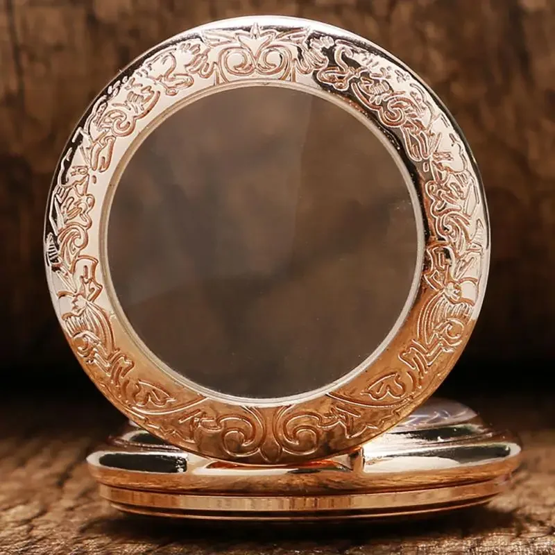 Bronze Mechanical Hand Wind Pocket Watch for Men Women Transparent Half Hunter Case Roman Numerals Pendant Chain Clock Gifts