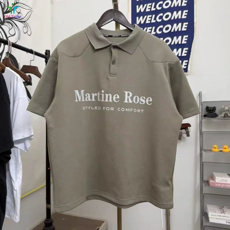 

Martine Rose Summer Collared Letter Print Polo Shirt with Shoulder Padding High-Quality Men's and Women's Oversized Casual Tops