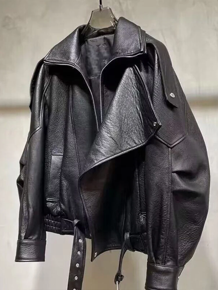 

Мужская кожаная куртка в мотоциклетном стиле, модный бренд, весна-осень, высокое качество, деконструированный дизайн, ветрозащитная, на молнии