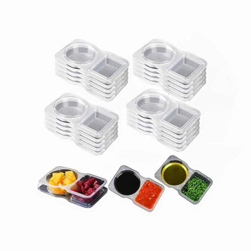 5/10pcs  Double Compartment Condiment Containers with Lids Disposable, 2 Compartment Snack Containers, Reusable Snack Container
