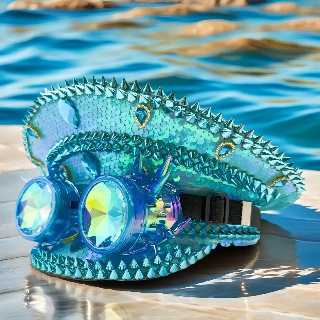 

HongLuan синяя шляпа капитана в стиле стимпанк со стразами и очками для фестиваля Burning Man, женские военные аксессуары и кепка для мужчин