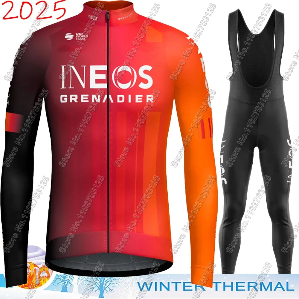 Ineos Grenadier Cycling 2025 Team  Jersey Set Long Sleeve Orange Winter Clothing Suit Mens MTB Bike Road Pants Bib Wear MTB